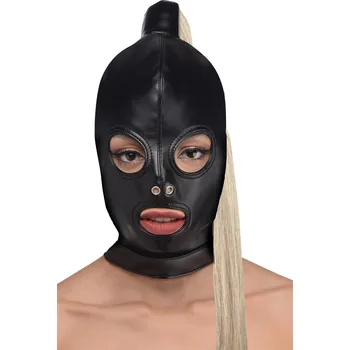 Erotická maska Strict Blonde Ponytail Bondage Hood Black