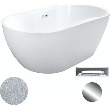 Besco Akrylátová volně stojící vana Navia Glam S 140x75 (150x80, 160x80) Barva: Bílá/stříbrná, Rozměry (cm): 160x80, Typ a barva výpustě: Click-Clack s přepadem, chrom
