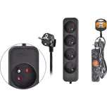 SOLIGHT Prodlužovací přívod, 4 zásuvky, černý, 3m