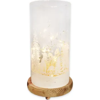 Vánoční dekorace Svícen sklo 10LED 21,5cm čirá/bílá (553499)