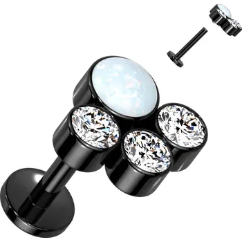 Piercing Atreya Titanová labreta s vnitřním závitem a clusterem opálových kamínku se zirkonem Venezia Barva: Černá / Opálově bílá