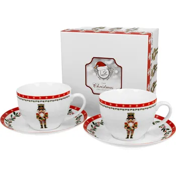 DUO Gifts DG - Porcelánové vánoční šálky s podšálkem Louskáček v dárkové krabičce 2 ks - 280 ml