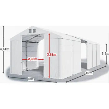 Zahradní stavba Skladový stan 5x40x3,5m střecha PVC 560g/m2 boky PVC 500g/m2 konstrukce POLÁRNÍ Bílá Bílá Bílá