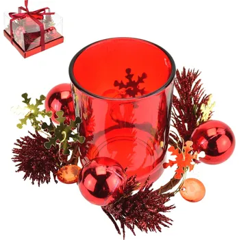 Vánoční svícen Svícínek s kouličky v dárkovém balení, červený, 7x11 cm