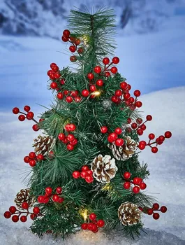 Vánoční stromek LED vánoční stromeček s bobulemi a šiškami zelený 50 cm
