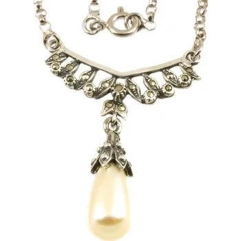 Náhrdelník ŠPERKY-NM, Stříbrný náhrdelník s markazity a perlou 268 portugal Délka náhrdelníku: 45 cm