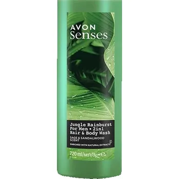 Koupelová kosmetika Avon Senses Jungle Rainburst Sprchový gel na tělo a vlasy s vůní šalvěje a santalového dřeva 720 ml