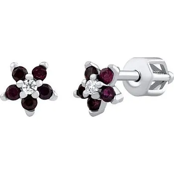 Náušnice Stříbrné náušnice kytičky Saskia se syntetickým rubínem a Briliance Zirconia SILVEGOB70459BDR