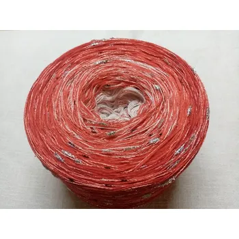 Příze Merino Rudý úsvit 3-nitka 1000m s nopkovou nitkou (Duhové merino klubko s nopky Rudý úsvit)