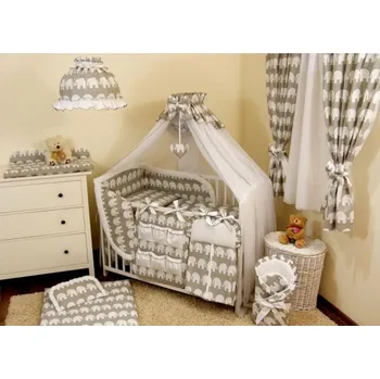 Hnízdečko pro miminko PR Souprava do postýlky 10 dílů - model šedý slon BAVLNĚNÁ PLENA ZDARMA