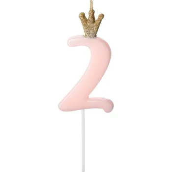 Dortová svíčka Narozeninová svíčka s korunkou světle růžová "číslo 2", 9,5 cm