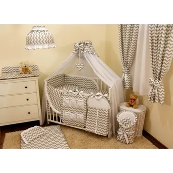 Příslušenství pro dětskou postel a kolébku PR Souprava do postýlky 10 dílů - model šedá vlnka BAVLNĚNÁ PLENA ZDARMA