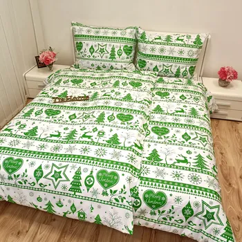 Povlečení Povlečení bavlněné Vánoční povlečení Christmas zelené TiaHome 1x Polštář 90x70cm, 1x Přikrývka 140x200cm