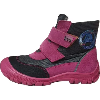 Dívčí zimní obuv ZIMNÍ NEPROMOKAVÉ BOTY KTR Střední šířka s membránou - fuxia + popel + motýl modrý Velikost: 34