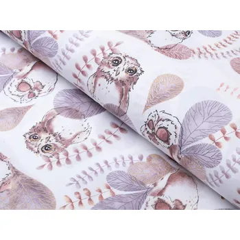 Dětská bavlněná látka/plátno Sandra SA-284 Hnědé sovy - šířka 160 cm