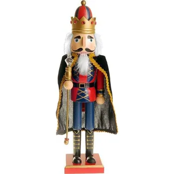 Vánoční dekorace Louskáček král se žezlem a pláštěm 38cm (malovaná vánoční ozdoba jako dřevěný Krušnohorský louskáček na ořechy)