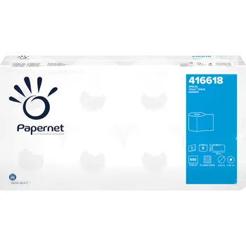 Toaletní papír PAPERNET 500 White toaletní papír 2-vrtsvý, 500 útržků návin 55 m - 8 rolí
