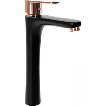 Vodovodní baterie Rea Mild, vysoká umyvadlová baterie, černá matná-růžové zlato, REA-B4808