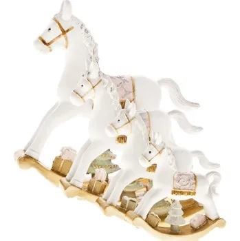 Vánoční dekorace Koník houpací bílý se stromečkem a dárky 17,5x15,5 cm