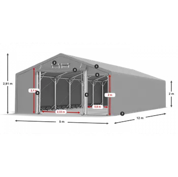 Zahradní stan Skladový stan celoroční 5x12x2m nehořlavá plachta PVC 600g/m2 konstrukce POLÁRNÍ