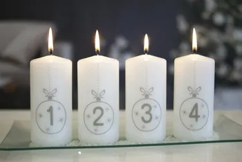 Svíčka LIMA Adventní svíčky 60 x 120 mm bílé se šedými čísly 4 ks