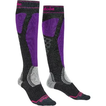 Dámské termo ponožky Dámské lyžařské ponožky Bridgedale Ski Easy On Over Calf Wmns Merino Performance graphite/purple - M (5-6,5) / EU 38-40 / 23-25 cm