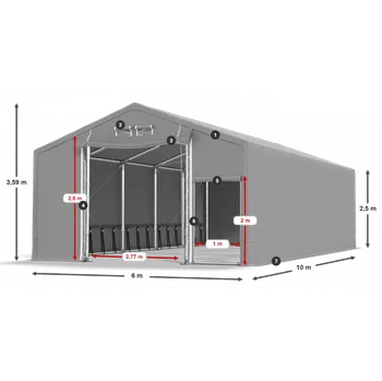 Zahradní stan Skladový stan celoroční 6x10x2,5m nehořlavá plachta PVC 600g/m2 konstrukce ZIMA PLUS