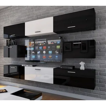 Obývací stěna Ral Obývací stěna MIAMI 4, 249 cm - Černo / bílý lesk