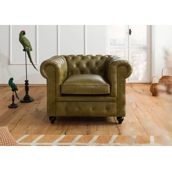 Křeslo CAMBRIDGE Křeslo z pravé kůže, 105x82x75, zelené