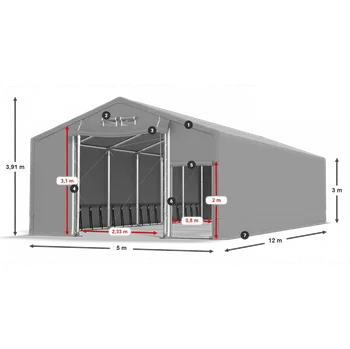 Zahradní stan Skladový stan celoroční 5x12x3m nehořlavá plachta PVC 600g/m2 konstrukce ZIMA PLUS