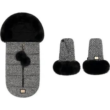 Fusak BJÄLLRA OF SWEDEN Akční set mini zimní fusak + rukavice na kočár Black Tweed Premium Collection