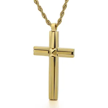 Náhrdelník Steel Edge Náhrdelník kříž chirurgická ocel WJHC502 Barva: Zlatá