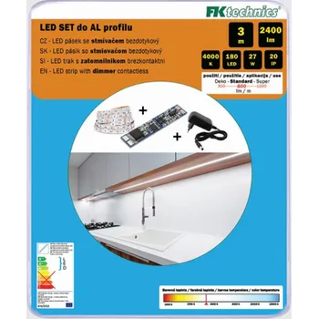 LED páska FK technics Sada LED pásku 3m s bezdyk. stmívačem do AL profilu, 800Lm/m, 9W/m, bílá 4000K