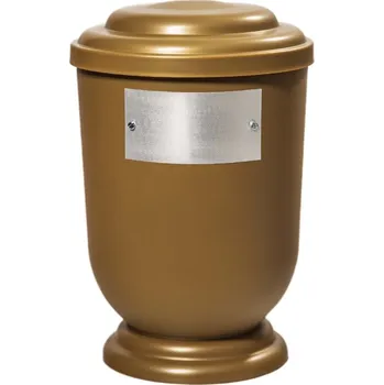 Smuteční dekorace Pohřební Plastová urna na popel, oválné oblé víčko, zlatá, štítek č. 52, 100 x 50, bez výzdoby