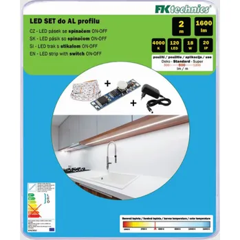 LED páska FK technics Sada LED pásku 2m s mech. spínačem do AL profilu, 800Lm/m, 9W/m, bílá 4000K