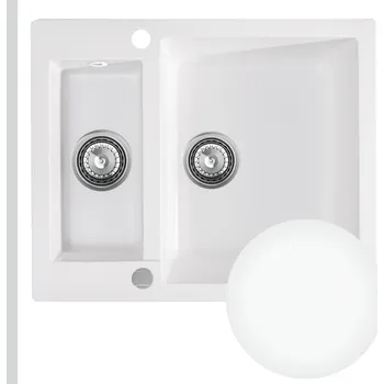 Granitový dřez Sink Quality Ferrum, kuchyňský granitový dřez 605x495x210 mm + sifon, bílá, SKQ-FER.W.5KBO.X