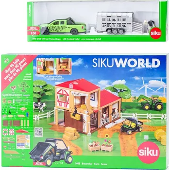 autíčko Siku World Farma s autem pro přepravu dobytka