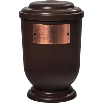 Smuteční dekorace Pohřební Plastová urna na popel, oválné oblé víčko, hnědá, štítek č. 53, 100 x 50, bez výzdoby