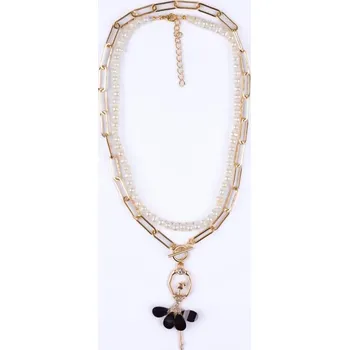 Náhrdelník Náhrdelník BALETKA s kamínky na řetízku s velkými oky + perlový náhrdelník Barva: Černá