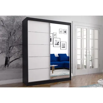 Šatní skříň Eoshop Šatní skříň Vis 05, Černá / Bílá se zrcadlem, Osvětlení: Profi led