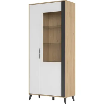 Knihovna Vitrína dvoudveřová ořech americký jackson/bílá mat/grafit mat MOET 12