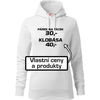 Dámská mikina Párek na tácek a klobása - Mikina dámská Cape s kapucí - S ( Bílá )