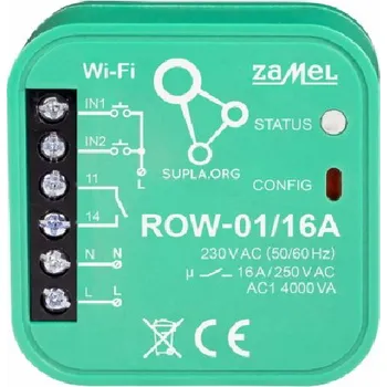 spínaný zdroj ROW-01/16 A - Wi-Fi 1x16 A spínací modul světel a el. zásuvek, SUPLA, 2 vstupy