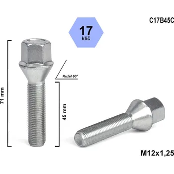 Šroubek na kolo Kolový šroub M12x1,25x45 kužel, klíč 17, C17B45C, výška 71 mm