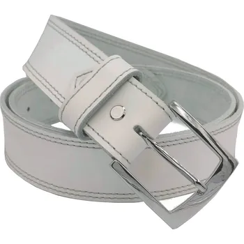 Opasek opaskujse Kožený opasek XXL premium, kůže bílá, prošití šedé, jednotrnová spona, leštěná hranatá, pochromovaná Délka opasku: 130 cm