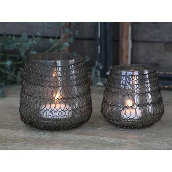 Svícen Drátkovaný antik skleněný svícen na čajovou svíčku Fil de fer net - Ø 11*11 cm