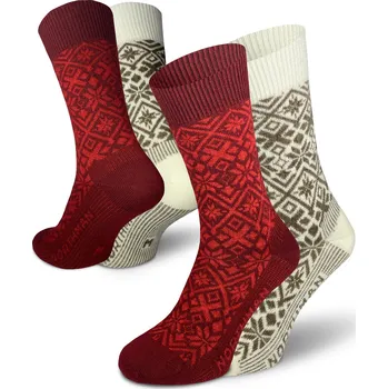 Pánské ponožky Northman Fauske Merino 2-pack Velikost: 45-47 Červené Vánoční Společenské Merino Ponožky (sada)