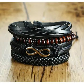 Náramek B-TOP Pánský kožený 4 dílný náramek NEKONEČNO