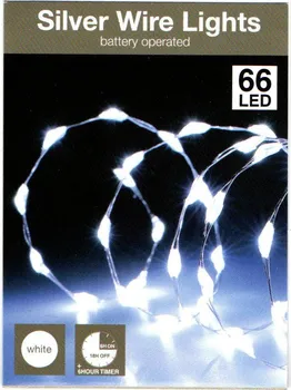 Vánoční osvětlení Stříbrný řetěz s časovačem na baterie 100 cm 66 LED studená bílá