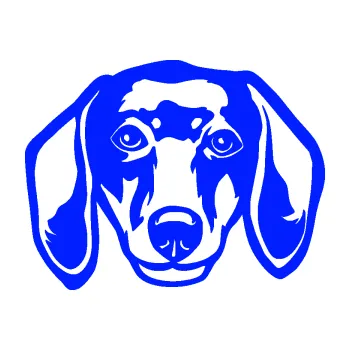 Polep vozidla Pes 180 pravá jezevčík (19 - modrá dynamic) SAMOLEPKA NA AUTO, NÁLEPKA, FÓLIE, POLEP, TUNING, VLASTNÍ TEXT, TISK, AUTOSAMOLEPKY.cz, POLEPY, OBRÁZEK, LOGO, 3D STICKERS